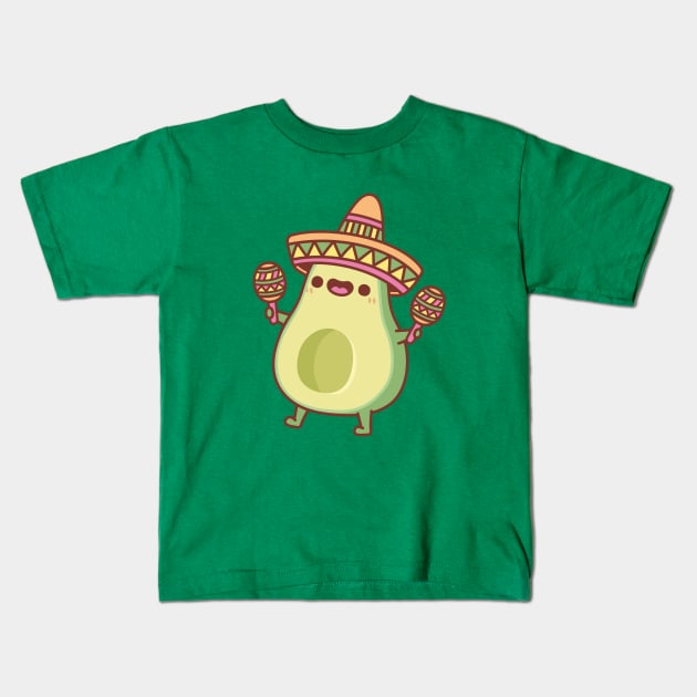 Cute Avocado With Sombrero Hat And Maracas Kids T-Shirt by rustydoodle